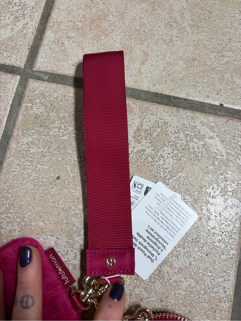 NWT Lululemon Dual Pouch Wristlet *Monogram Velvet (Berry Rumble/Gold)